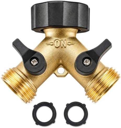 Xiny Tool Hose Splitter, Garden Hose Splitter Heavy Duty 2 Way, Solid Brass Water Hose Y Splitter 2 Valves with 2 Extra Rubber Washers