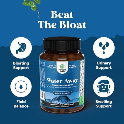 Water Away Herbal Diuretic Pills High Strength - Fluid Retention Supplement with Dandelion Leaf Extract & Green Tea for Bloating Relief for Women &