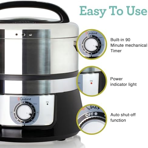 Euro Cuisine FS3200 Electric Food Steamer, Versatile Vegetable Steamer & Steam Cooker for Healthy Cooking, Ideal for Fish, Veggie, Meat, Easy Cleaning