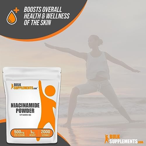 BulkSupplements.com Niacinamide Powder - Vitamin B3 Powder, Niacinamide Supplement, Niacinamide 500mg - B3 Vitamins for Skin, Gluten Free, 500mg per Serving, 1kg (2.2 lbs) (Pack of 1)