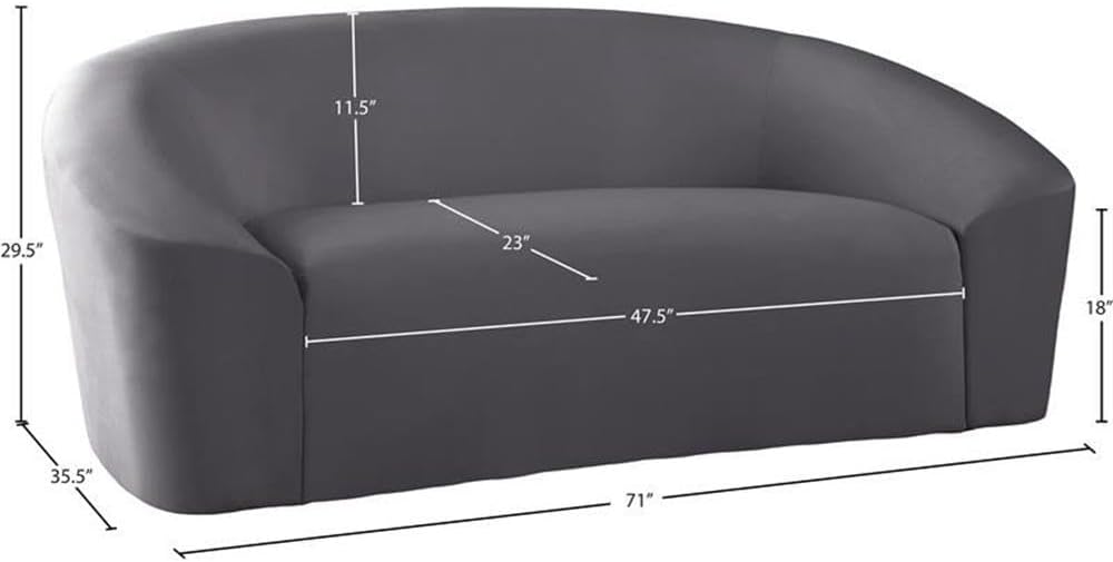 Meridian Furniture 610Black-L Riley Collection Modern | Contemporary Velvet Upholstered Loveseat with Rounded Contemporary Design, Black