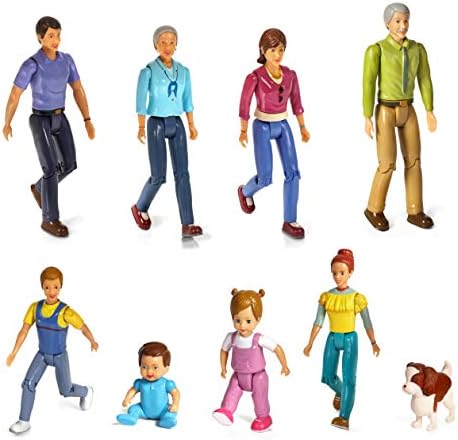 Beverly Hills Doll Collection Sweet Lil Family Friends Figures - New Addition Set of 9 Dollhouse People - Grandma, Grandpa, Mom, Dad, Sister, Brother
