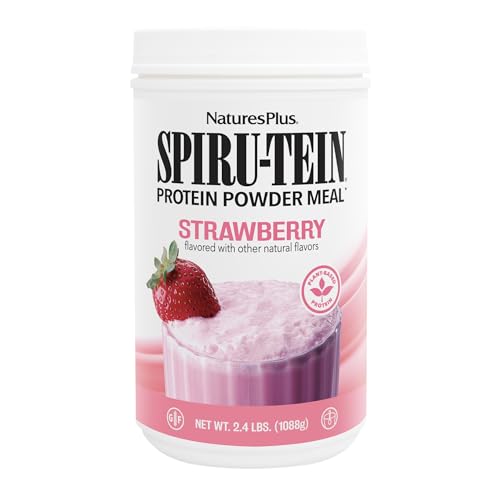 NaturesPlus SPIRU-TEIN, Strawberry - 1.2 lb - Plant-Based Protein Shake - Non-GMO, Vegetarian, Gluten Free - 16 Servings