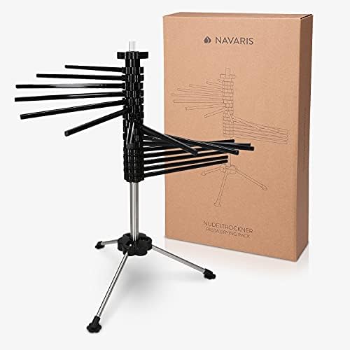 Navaris Collapsible Pasta Drying Rack - Tall Compact Spaghetti Noodle Stand with 16 Plastic Rods - Fresh Pasta Making Accessories - up to 2 kg (4.5