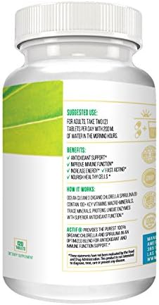 ACTIF 100% Ocean Cleaned Organic Chlorella and Spirulina, Non-GMO, Best Detox and Vegan Diet Supplement, Made in USA - 120 Tablets