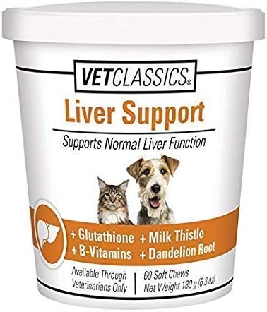 Liver Support Pet Health Supplement for Dogs, Cats – Liver Functions – B-Vitamins, Glutathione, Milk Thistle – Soft Tablets, Chews – 60 Chewable Tablets