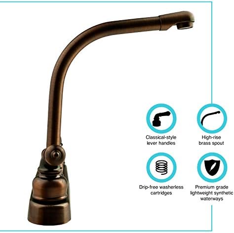 Dura Faucet DF-PK210C-SN RV Hi-Rise Kitchen Sink Faucet (Satin Nickel) | Tall spout and classical levers make washing big pots easy. Brushed Satin Nickel.