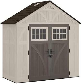 Suncast 8' x 4' Heavy-Duty Resin Tremont Storage Shed with Reinforced Floor, Skylights for Natural Light, Lockable Double Doors, Sand Finish