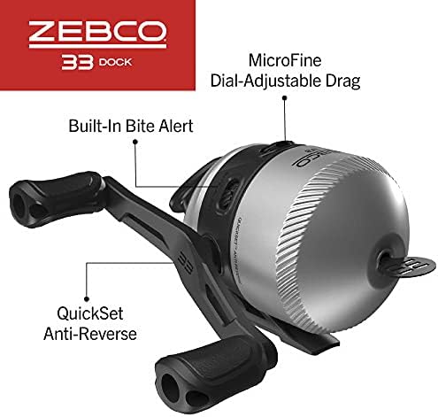 Zebco Dock Spincast Reel and Fishing Rod Combo, 42-Inch Durable Z-Glass Rod, Quickset Anti-Reverse Fishing Reel, Silver