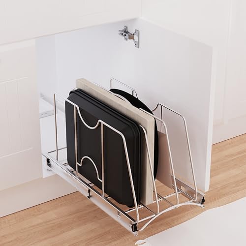 Pull Out Cookie Sheet Organizer, 11" W x 22" D x 11.8" H, Chrome