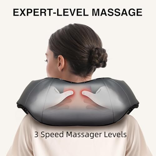 Nekteck Shiatsu Neck Massager with Heat for Pain Relief, NOT Cordless | 2026 Upgraded 3D Back Shoulder Kneading Massage Pillow, 3 Intensity Speeds Deep Tissue, Relaxation Gifts for Men Women, Black