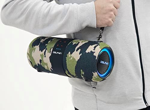Dolphin Portable Waterproof Bluetooth Speaker, Dual 3" Woofer Boombox, Camo | TWS Technology, Color-Changing Lights, USB/TF/FM/AUX
