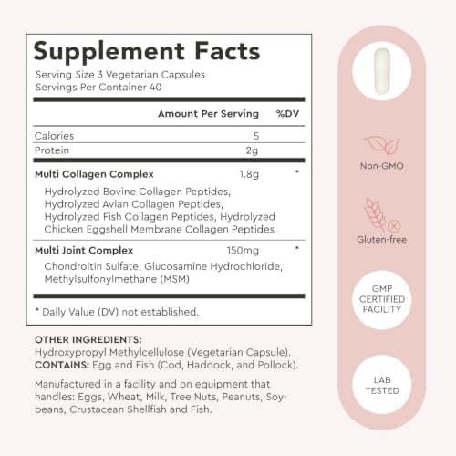 Alaya Multi Collagen Capsules, 5 Types, MSM, Grass-Fed, 120 Count