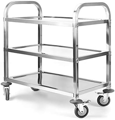 Nisorpa 3 Tier Kitchen Rolling Cart, Stainless Steel, L30 x W16 x H33 Inch