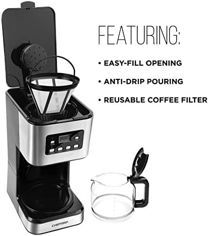 Chefman 12-Cup Programmable Coffee Maker, Electric Brewer, Auto Shut Off, Digital Display w/Auto-Brew Function, Anti-Drip Pot