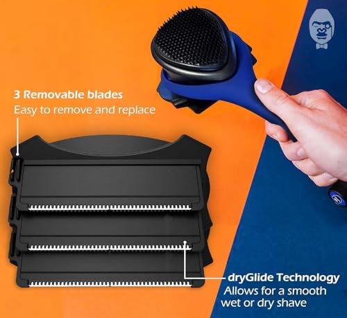 BakBlade 2.0 Elite Back Shaver for Men With Silicone Handle For Grip | Exfoliator Brush Included, 3 Rows of Blades, Ergonomic Foldable Handle