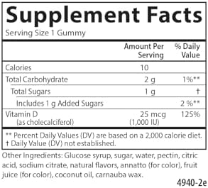 Carlson Vitamin D3 Gummies, 1000 IU (25 mcg), 60 Vegetarian Gummies | Mixed Fruit; Bone Health; Calcium Absorption; Non-GMO
