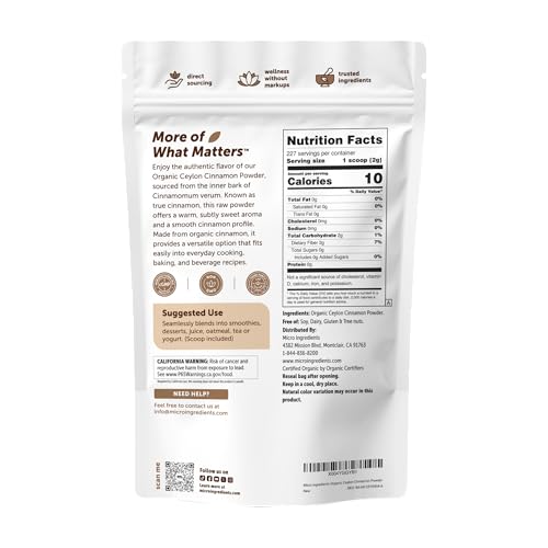 Micro Ingredients Organic Ceylon Cinnamon Powder, 2 lb Sri Lanka Source | True Cinnamon for Spice & Seasoning | Great for Baking, Cooking, & Drinks | Additive Free, Non-GMO