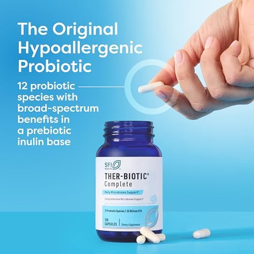 Klaire Labs SFI Health Ther-Biotic Complete, 60 Count | 12 Strain Probiotic Capsules for Digestive and Immune Support, 25 Billion CFU Gut Health Supplement, Hypoallergenic Formula