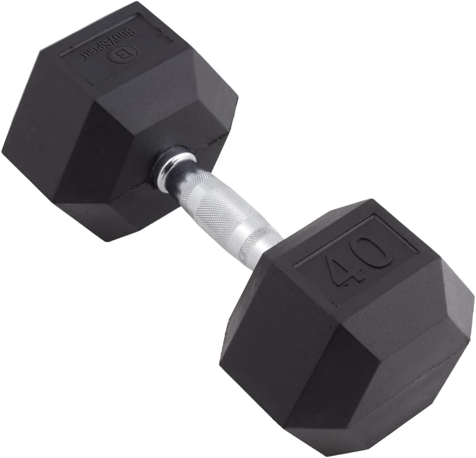 Body Sport Rubber Encased Hex Dumbbell Weight, Single – Dumbbells for Exercises – Strength Training Equipment – Home Gym Accessories – Weight Training