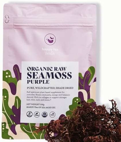 HAPPY FOX Organic Sea Moss Raw Gold - Makes 75oz of Seamoss Gel Rich in Vitamins & Minerals, Certified Non-GMO, Wildcrafted, Sundried Superfood - 3.5 oz Bag