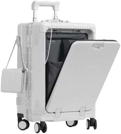 Nobl Travel Carry on Luggage, Zipperless Aluminum Frame, TSA Locks | PC Hard Shell Suitcase, Airline Approved, 360° Spinner Wheels, USB Charging Port, Cup & Phone Holder, 22.5x15x9.5, Ivory