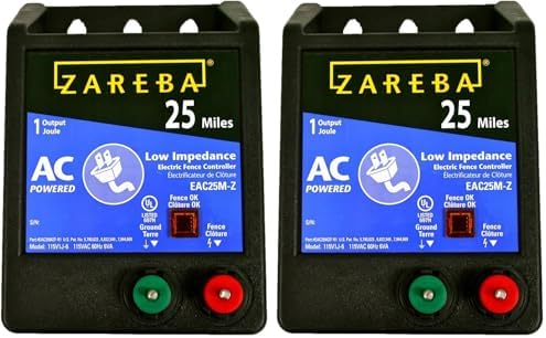 Zareba 25 Mile AC Powered Low Impedance Electric Fence Charger - Plug In Fence Charger - Contain Bulls, Cattle, Dogs, Exotics, Horses & More - Keep Predators Out - EAC25M-Z