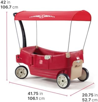 Step2 All Around Canopy Wagon, Kids Ride On Toy, Stroller Substitute, Includes Seat Belts, Made of Durable Plastic, Max Weight 75 lbs.