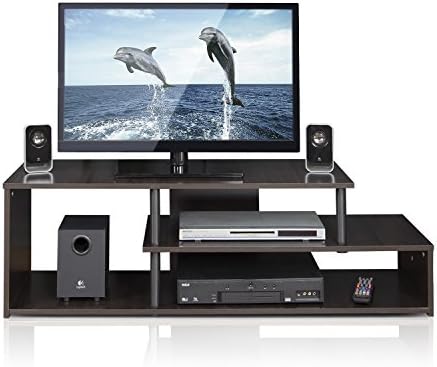 Furinno Econ Low Rise TV Stand, Espresso/Black | Open Shelf, TV Console for TV up to 46 Inch, for Living Room, Bedroom
