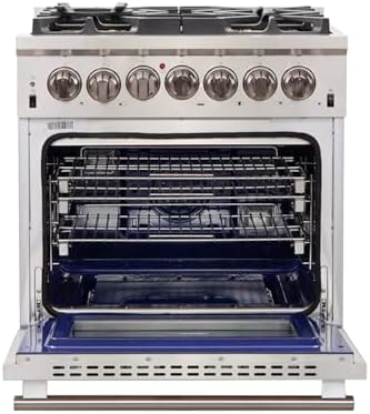 FORNO Capriasca Dual Fuel 30" Inch. Freestanding Range 5 Sealed Brass Burners Cooktop and 4.32 Cu. Ft. Electric Convection Oven - Stainless Steel