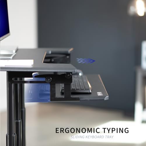 VIVO Mobile Height Adjustable Table, Stand Up Desk Cart with Sliding Keyboard Tray, Computer Workstation, Rolling Presentation Cart, Black
