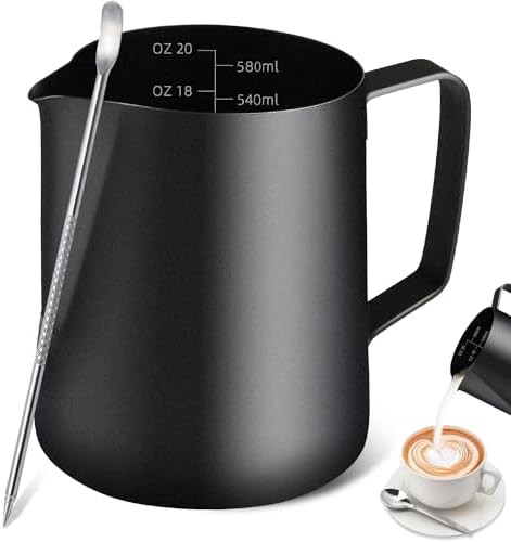 Stainless Steel Espresso Milk Frothing Pitcher - 12OZ/350ML Coffee Milk Frother Cup with Decorating Art Pen for Espresso Machine, Latte Art