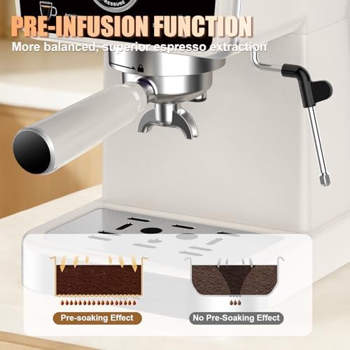 MZRIGG 8023 20 Bar Semi-Automatic Espresso Machine, 1350W Fast Heating Coffee Maker with Milk Frother Steam Wand