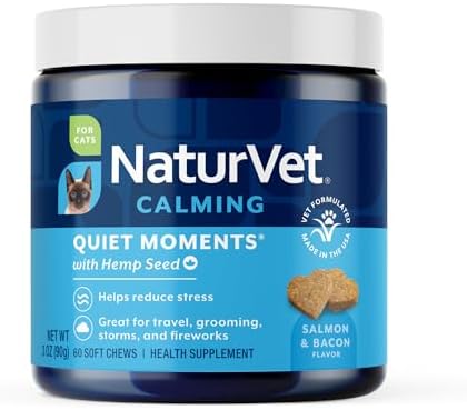 NaturVet Quiet Moments Calming Plus Melatonin Cat Supplement - 50 Count | Calming Aid for Cats - Reduce Stress, Pet Storm Anxiety, Motion Sickness - Great for Grooming, Separation and Travel