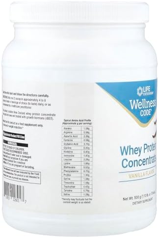 Life Extension Wellness Code Whey Protein Concentrate 20g Muscle Growth & Immune Health - Sourced From Grass-Fed, Free-Range, Hormone-Free Cows