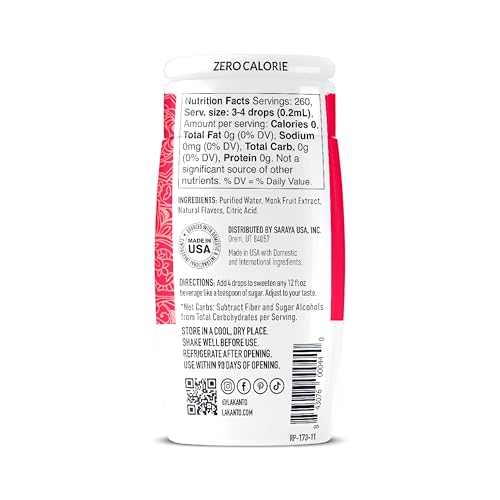 Lakanto Liquid Monk Fruit Extract Drops, Original, 1.76 Fl Oz | Erythritol Free Sugar Substitute Sweetener, For Coffee, Tea, Smoothies, Oatmeal, Yogurt, Cocktails, Zero Sugar, Vegan, Keto
