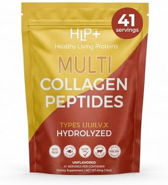Healthy Living Proteins | Multi Hydrolyzed Collagen Peptides Type I, II, III, V, & X | Grass Fed Bovine, Wild Caught Marine, Free Range Chicken | Gluten Free (Unflavored, 1 Pound (Pack of 1))