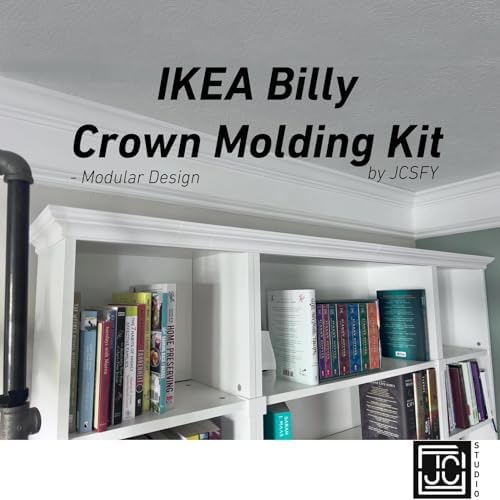 Crown Molding Kit Designed for IKEA Billy Bookshelf – Modular Top Trim for Wide or Narrow – Easy No-Tool No-Glue Installation – Fits No-Door
