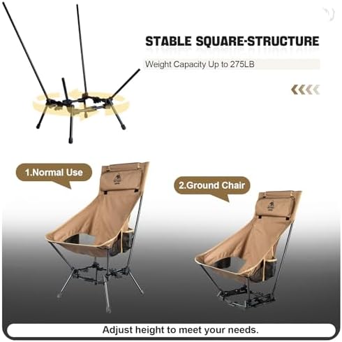 ONETIGRIS Dragonhide Oversized Camping Chair with Pillow Design, Comfortable Widened Seat Folding, 275 lbs Capacity