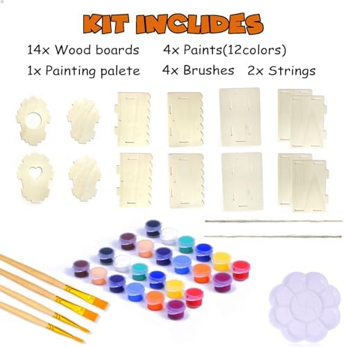 hapray 4 Pack Bird House Craft Kit, DIY Birdhouse for Kids to Build & Paint