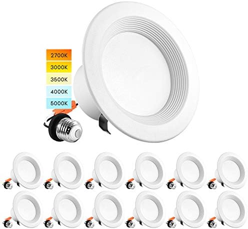 LUXRITE 4 Inch LED Recessed Can Lights, 10W=60W, CCT Color Selectable 2700K | 3000K | 3500K | 4000K | 5000K, Dimmable Retrofit Downlights, 750 Lumens