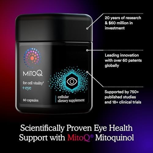 MitoQ +Eye – Eye Health Supplement with Lutein & Zeaxanthin (5:1 Ratio), Bilberry, Maritime Pine Bark, Zinc, Mitoquinol | Supports Macular Health
