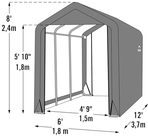 ShelterLogic 10' x 10' Shed-in-a-Box All Season Steel Metal Round Roof Outdoor Storage Shed with Waterproof Cover and Heavy Duty Reusable Auger Anchors, grey