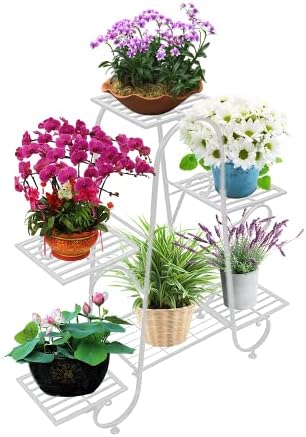 CarolynDesign 6 Tier Metal Plant Stand for Indoor and Outdoor, Multi Flower Pot Holder Shelf for Living Room Patio Lawn Garden Balcony