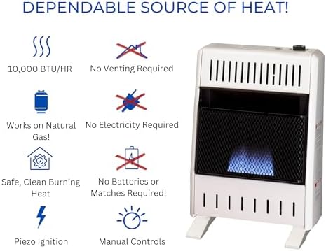 ProCom Heating Natural Gas Ventless Blue Flame Heater With Base Feet - 10,000 BTU, Manual Control - Model# MN100HBA-B