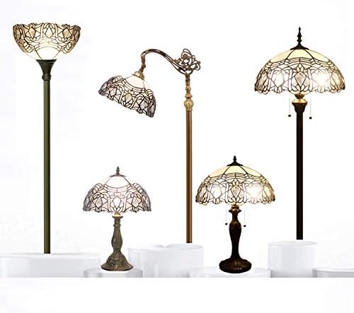 WERFACTORY Tiffany Floor Lamp White Crystal Stained Glass Torchiere Light | 12X12X71 Inches Pole Standing Corner Torch Uplight Decor Bedroom Living