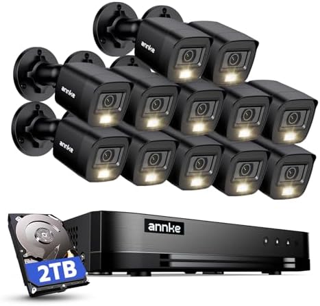 ANNKE 16 Channel Security Camera System, 12Pcs 2MP Outdoor Cameras, 2TB HDD | 16CH 5-in-1 1080P Lite Video DVR, Smart Dual Light