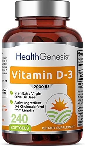 Vitamin D3 2000 IU – 240 Softgels in Extra Virgin Olive Oil – Non-GMO