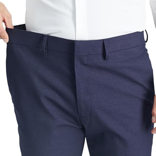 Kenneth Cole Reaction Men's Comfort Slim Fit Flat Front Dress Pant, Dark Navy, 38W x 30L