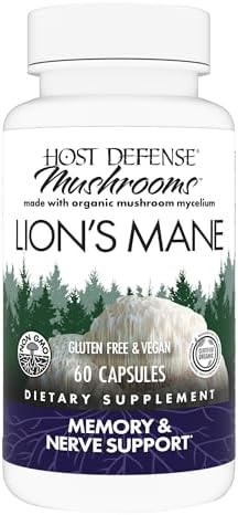 Host Defense Mushrooms Lion's Mane - Brain Health Support Supplement for Focus & Memory Function - Immune & Nervous System Support Supplement- 30 Capsules